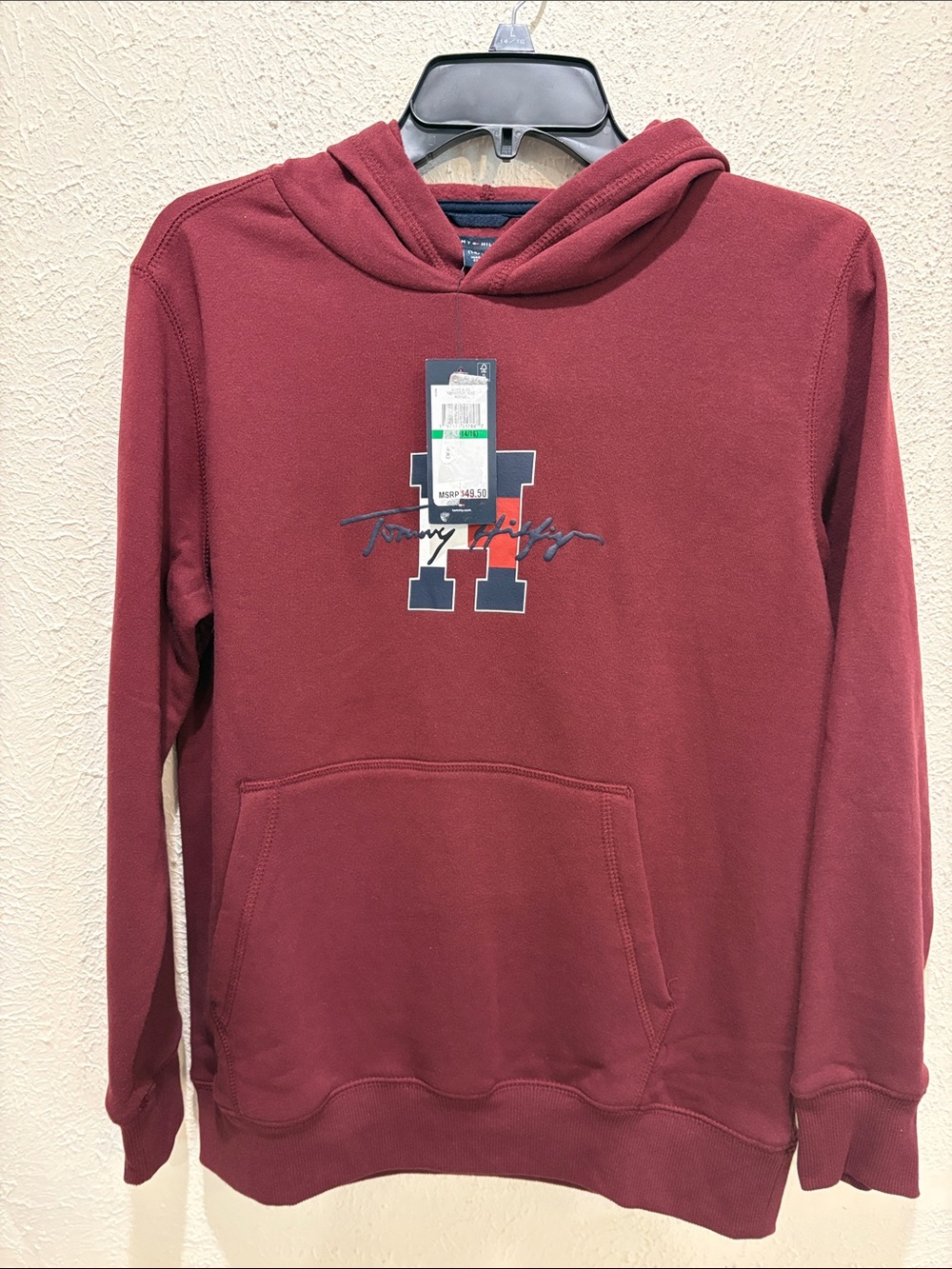 Tommy Hilfiger boys  Burgundy Crewneck Hoodie with Logo